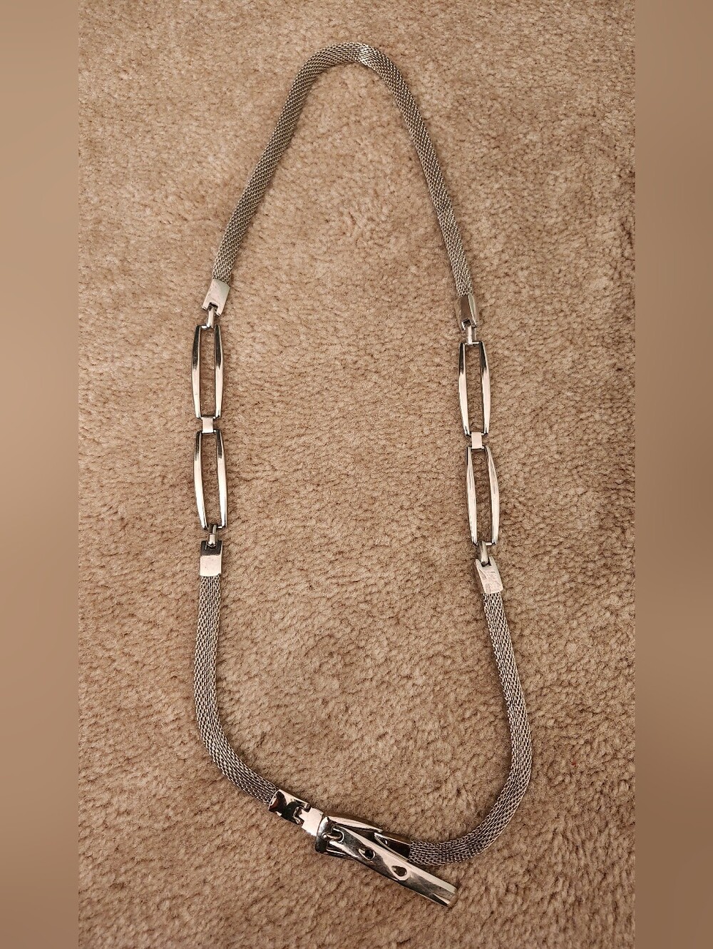 Silver Mesh Chain Belt with Bar Toggle